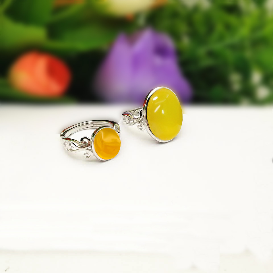 纯银琥珀蜜蜡蛋形戒指空托现货