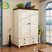 美式 储物衣橱 欧式 乡村实木两门衣柜 地中海卧室大空间储物衣柜