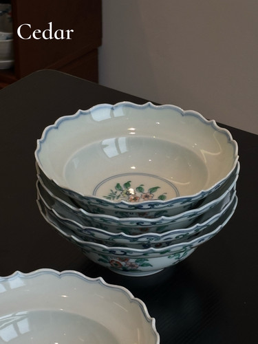 景德镇四季花斗彩果子钵面碗茶点钵斗彩折腰碗纯手工手绘（一只）