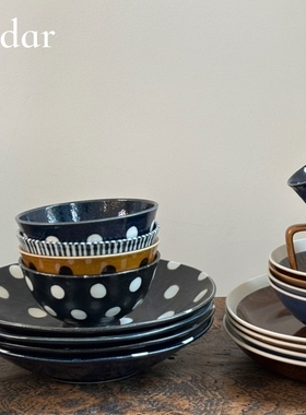 日本进口焦糖色TheLight Porcelain超轻量日式陶瓷波点餐具米饭碗