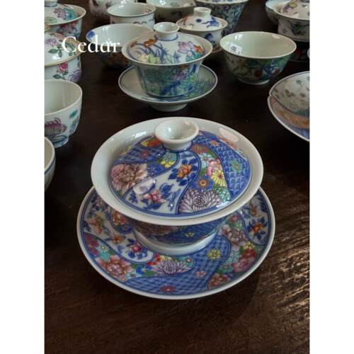 景德镇手绘青花珐琅彩三才盖碗手作重工满绘茶具陶瓷茶器150cc