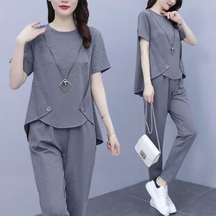 2026新款夏季女装50岁妈妈装洋气时尚大码宽松显瘦胖妹妹简约套装