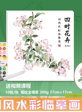 水彩涂色线稿 中国风手绘植物 全棉浆水彩纸填色临摹画册植物花卉