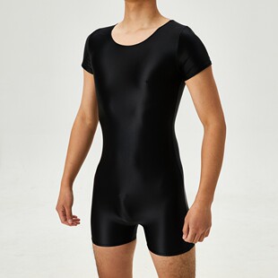连体紧身衣男人 短裤 塑身连体衣男士 油亮丝滑高弹运动开裆免脱大码