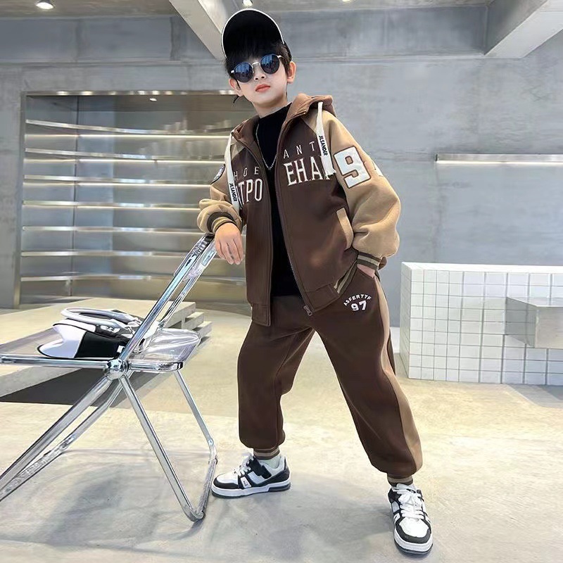 男童秋装卫衣套装2025新款加绒加厚秋冬款中大儿童秋季男孩酷帅潮