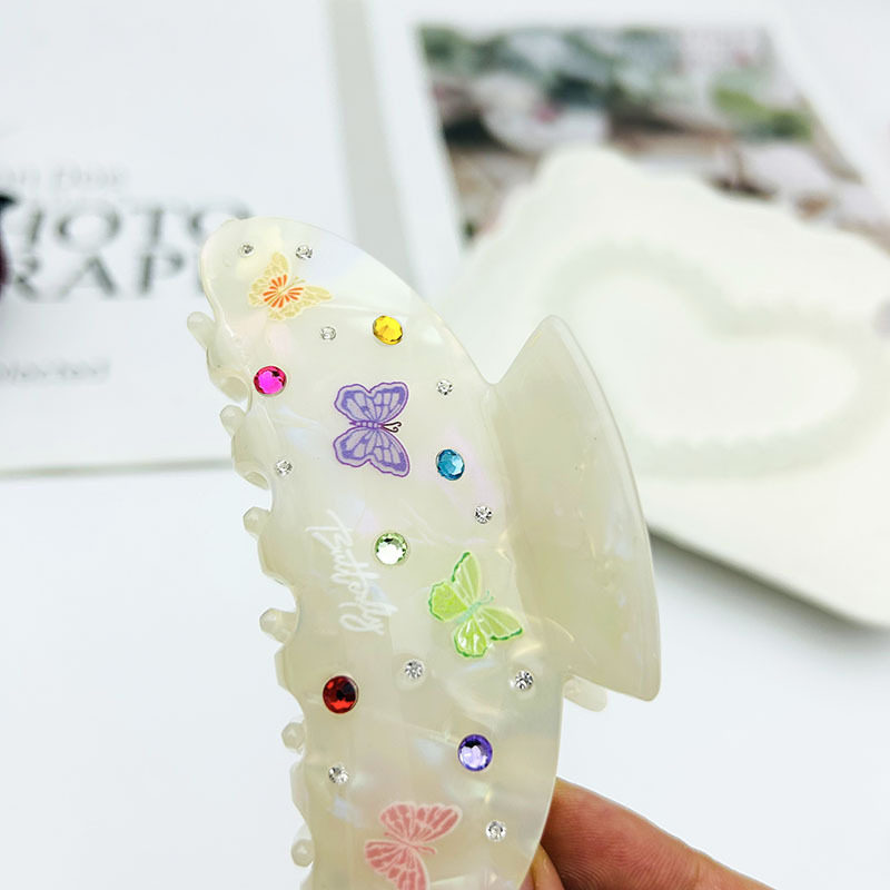网红同款蝴蝶彩钻发夹小众人鱼姬抓夹简约法式盘发鲨鱼夹发饰品