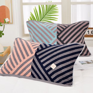 金号新款枕巾50*80cm 单人款 纯棉吸水耐脏不掉毛简约条纹双色2条