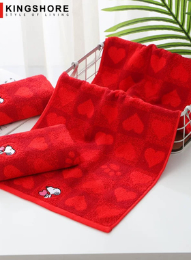 一条包邮/金号毛巾史奴比红色心形可爱小狗毛巾SN1056 纯棉婚庆款