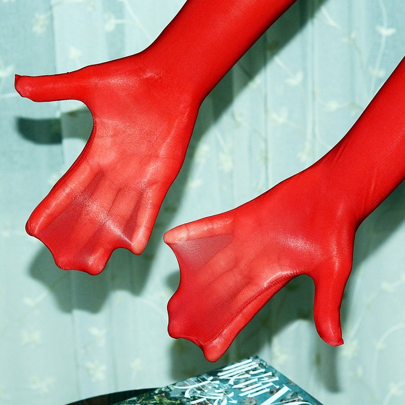 912针高密油光丝袜手套