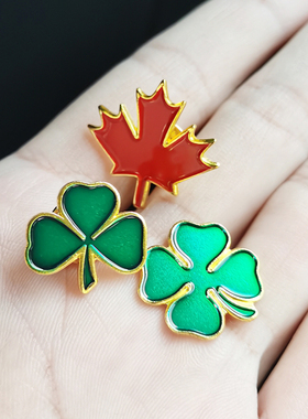 温州外贸三叶草和四叶草徽章金属烤漆胸针西服领针 枫叶公司胸牌