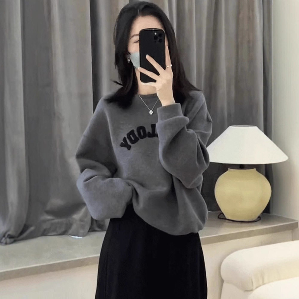 深灰卫衣女秋冬季2025新款今年流行的漂亮加绒加厚爆款中长款