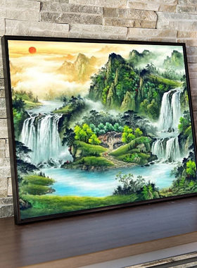 走廊电表箱风景画流水生财十字绣