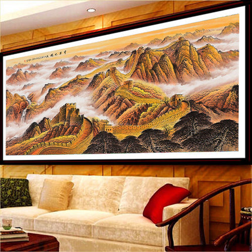 满绣印花十字绣万里长城风景画
