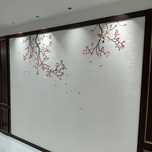 言绣轻奢现代刺绣壁画独秀壁布花满春风独绣墙布背景卧室客厅中式