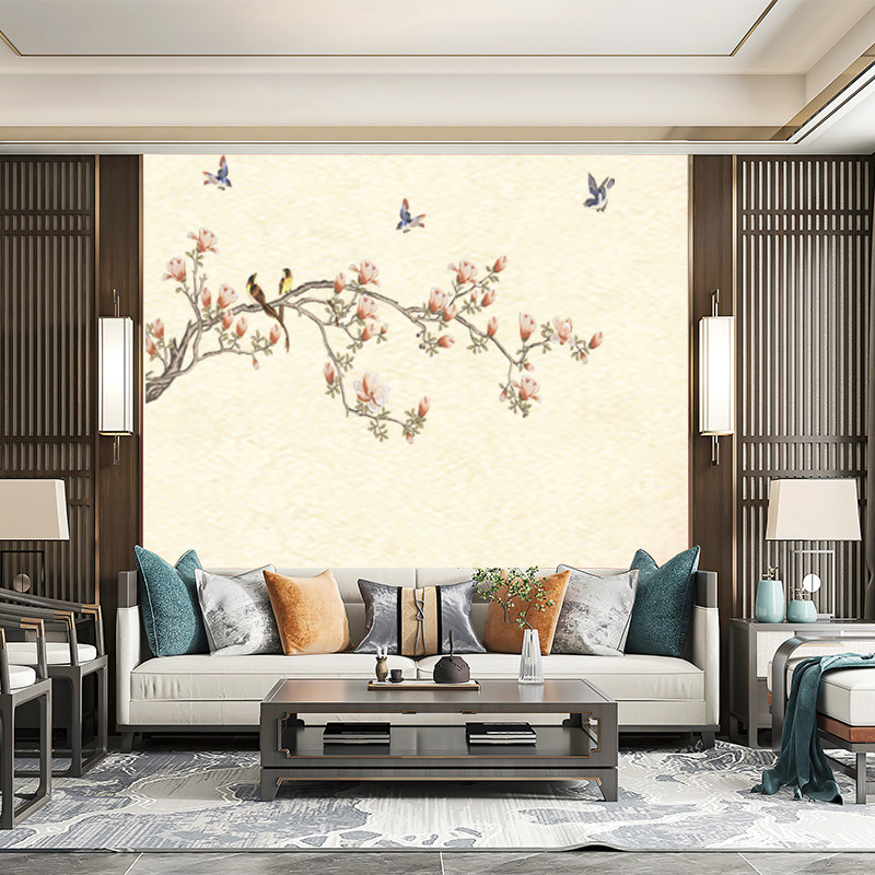 独绣玉兰刺绣无缝壁含苞待放花香客厅电视沙发背景墙布新中式独秀,家装主材,无缝墙布/无缝壁布,淘宝优惠券,粉丝福利购,淘宝优惠卷