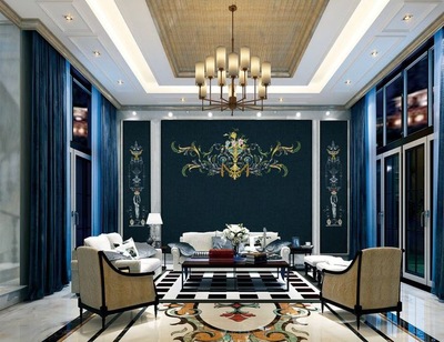 烟波蓝星空蓝土豪金浅米黄花