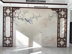 言绣客厅刺绣新中式印加绣壁布