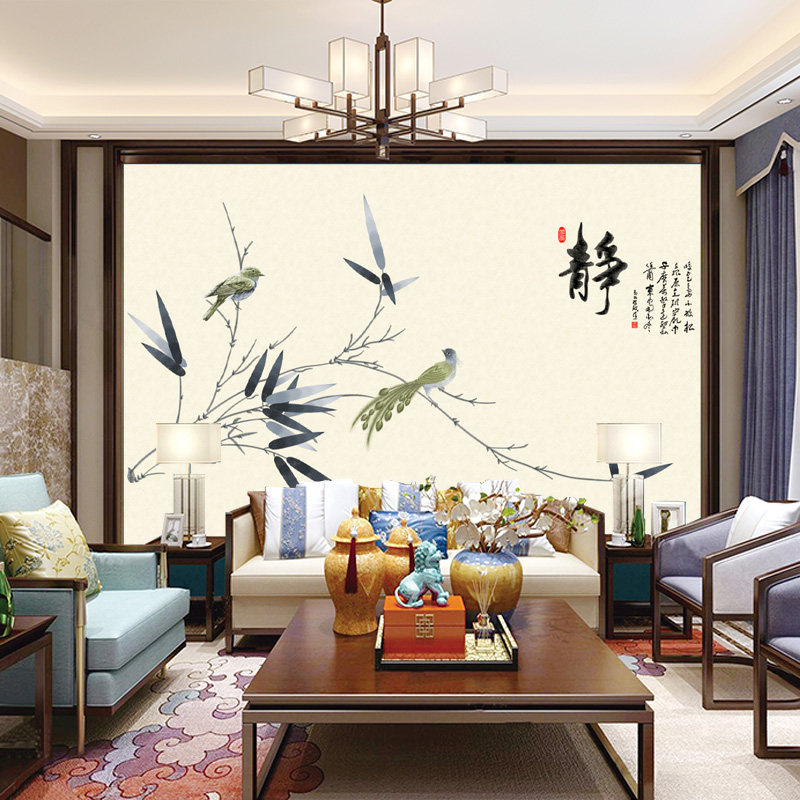 独绣无缝刺绣壁布客厅沙发电视背景墙布新中式美式轻奢