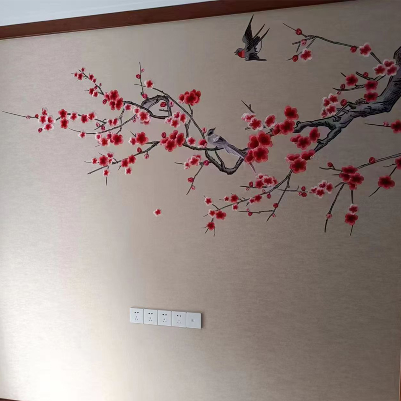 客厅刺绣新中式刺绣壁布背景墙布