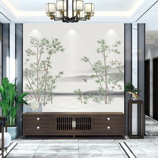 独绣刺绣无缝壁布印加绣竹子 鸟客厅电视沙发背景墙布新中式