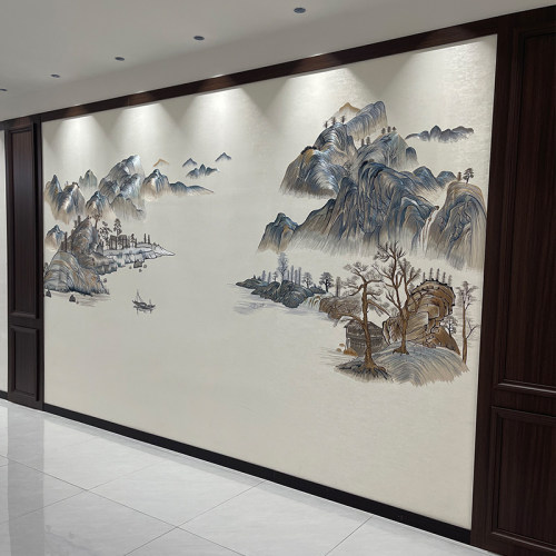 独绣悠然山居刺绣新中式背景墙布