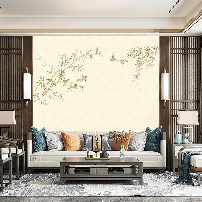 独绣刺绣无缝壁布竹子客厅电视床头沙发背景墙布新中式独秀言绣