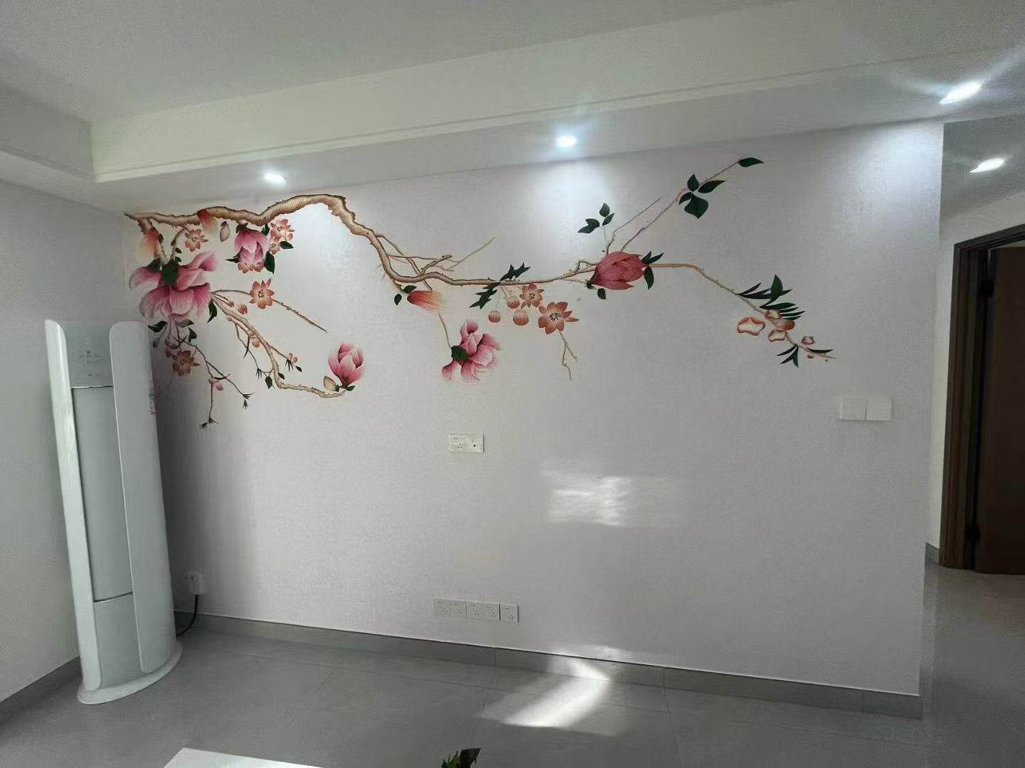 玉兰独秀背景墙刺绣墙画壁布独绣电视墙布新中式新品卧室客厅双11