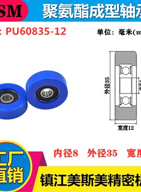 高品质美斯美包胶轴承滑轮蓝色聚氨酯滚轮静音耐磨PU60835-12