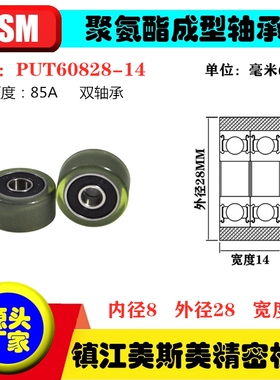 美斯美608双轴承包胶轴承滑轮聚氨耐磨滚轮导向轮MSM-PUT60828-14
