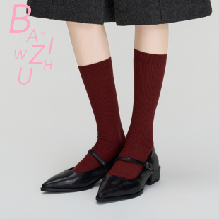 红色袜子女长款 复古安哥拉纯棉中筒袜条纹本命年新年红堆堆袜
