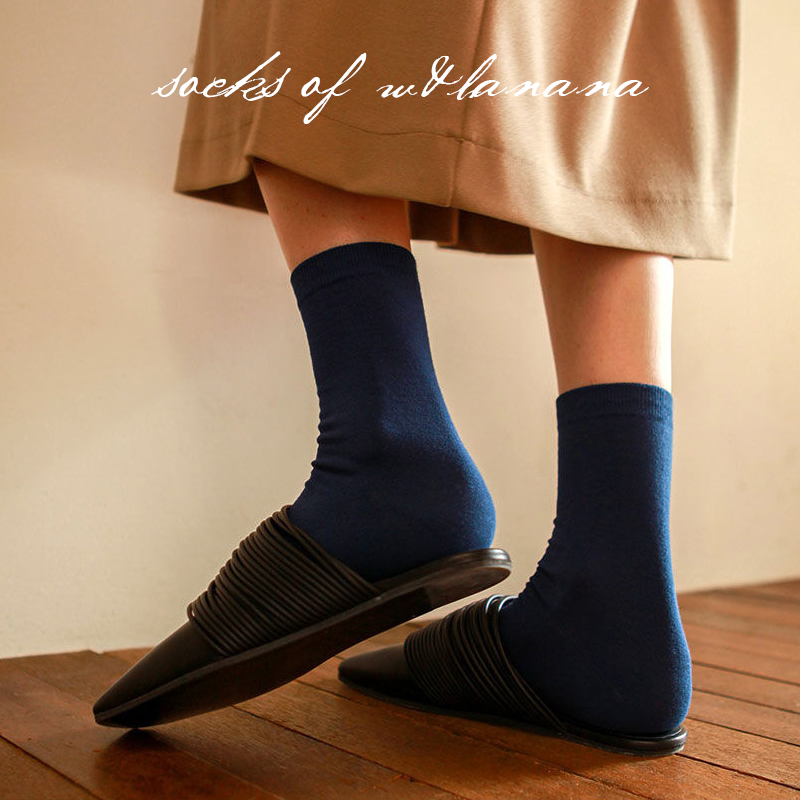 藏蓝色深蓝色中筒无骨棉袜