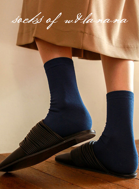 藏蓝色中筒袜子女春夏薄款纯棉透气无骨长筒深蓝藏青色堆堆袜