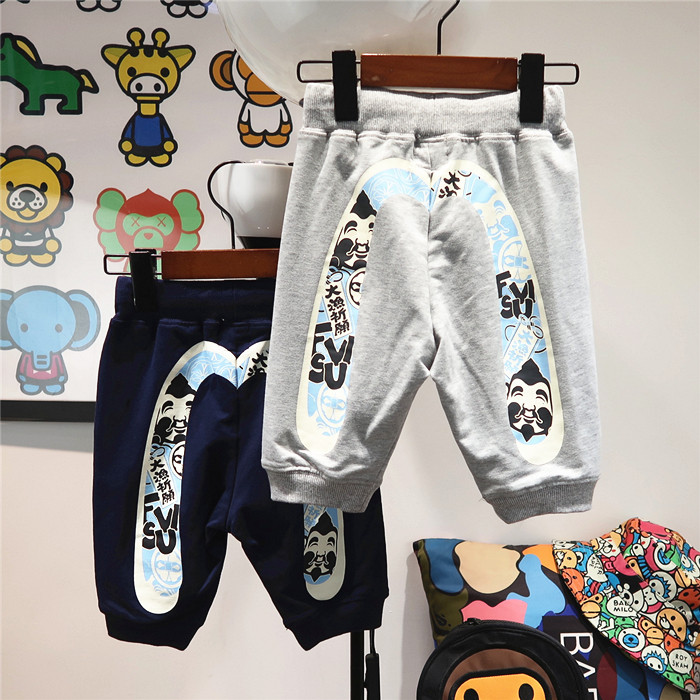 潮牌童装男童大M夏季七分裤 儿童弹力休闲运动纯棉短裤中小童裤子