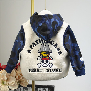 春秋冬款男女儿童白色仿羊羔绒马甲毛毛背心宝宝潮牌刺绣外套上衣