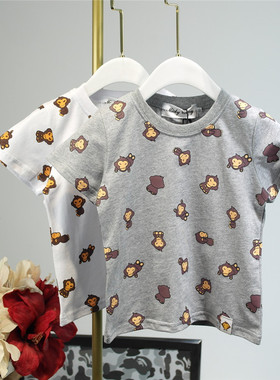 童装夏新款男童女童潮牌猿猴满印灰色白色纯棉短袖T恤 宝半袖背心