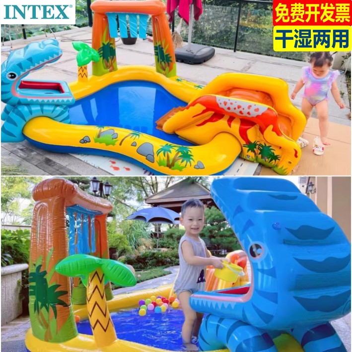 intex干湿两用滑梯私人泳池城堡