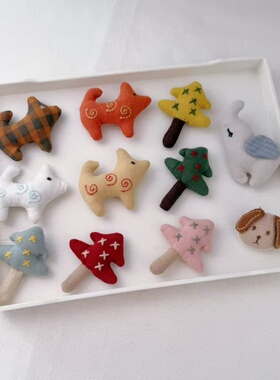 文艺小清新日系手工刺绣卡通小树小狗小象配饰充棉森女胸针