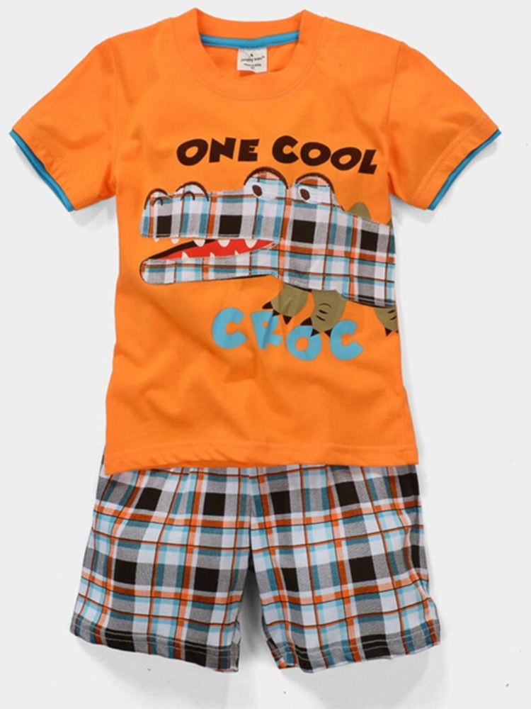 男女童短袖套装2024夏季新款韩版洋气恐龙中小童条纹休闲衣服儿童