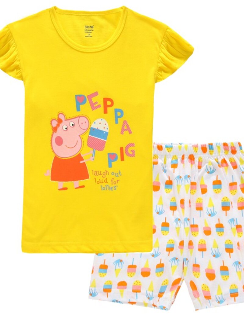 女童短袖套装夏季新款儿童可爱甜美小猪佩奇乔治t恤衫短裤两件套