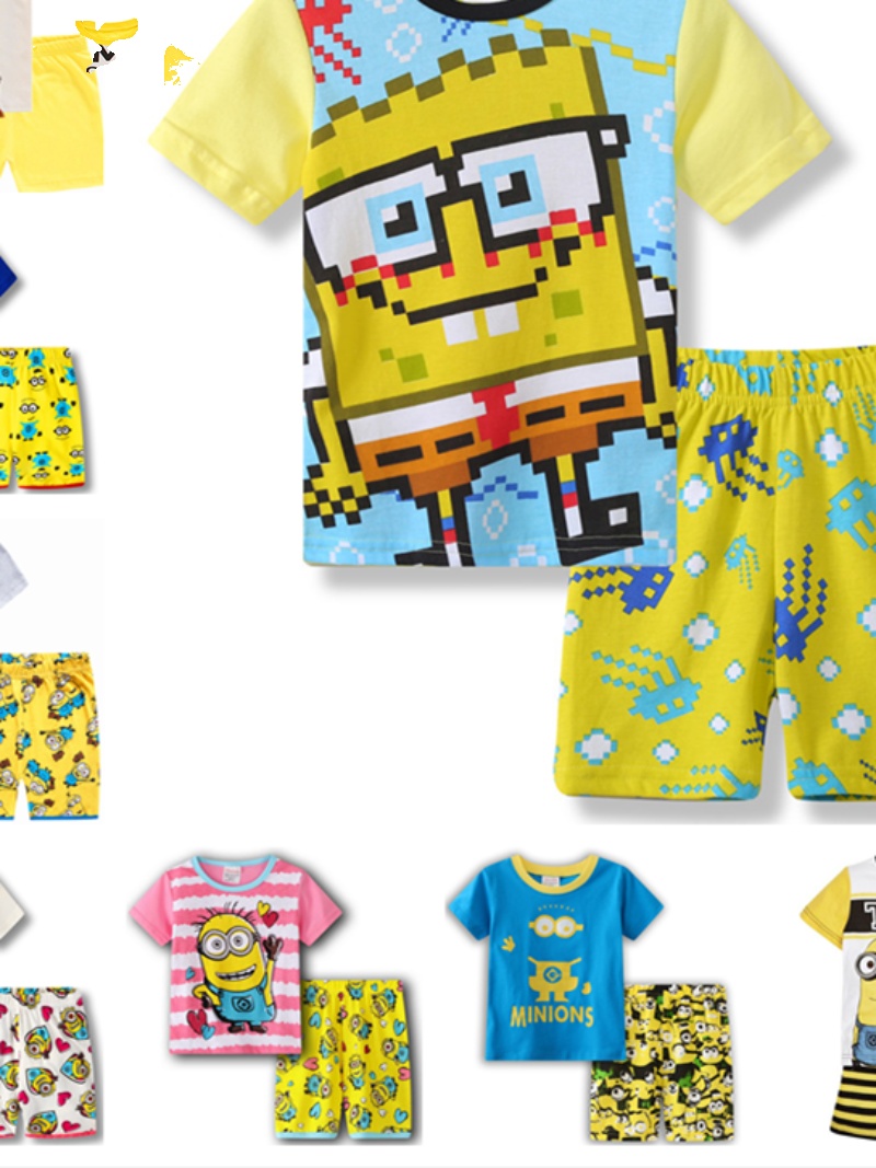 男童睡衣儿童夏季短袖薄款纯棉中小童男孩卡通家居服海绵宝宝套装