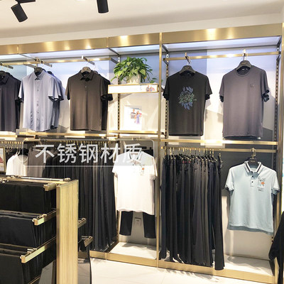 高端不锈钢男装服装店展示架陈列架落地式金色轻奢拉丝衬衫货架柜