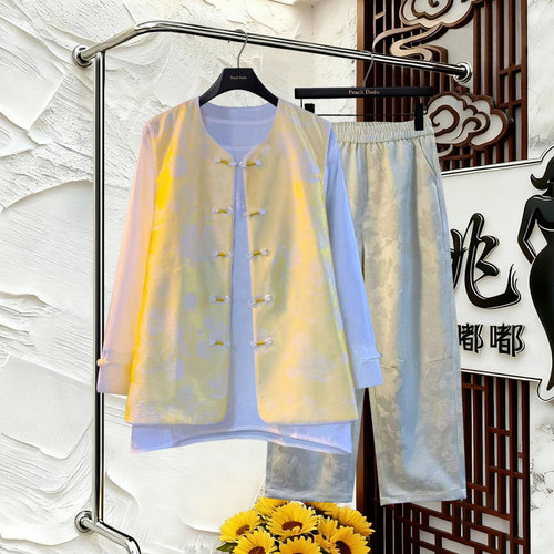 新中式国风大码夏季提花三件套