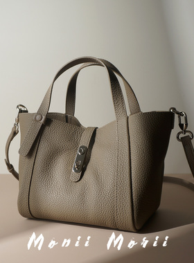 怪兽君小众真皮菜篮子包头层牛皮水桶包时尚手拎包百搭斜挎包女包