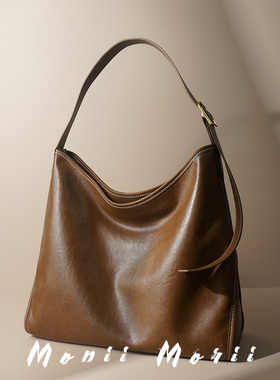 怪兽君小众高级感真皮托特包大容量通勤腋下包复古女大包包百搭潮