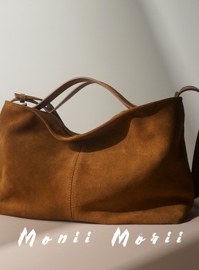 怪兽君包包秋冬新款真皮托特包通勤磨砂单肩包慵懒风斜挎包大容量