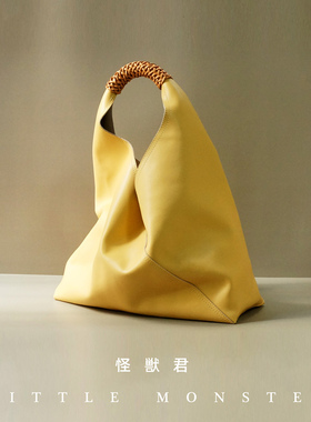 怪兽君小众设计真皮托特包大容量松弛感牛皮单肩包2025新款购物袋