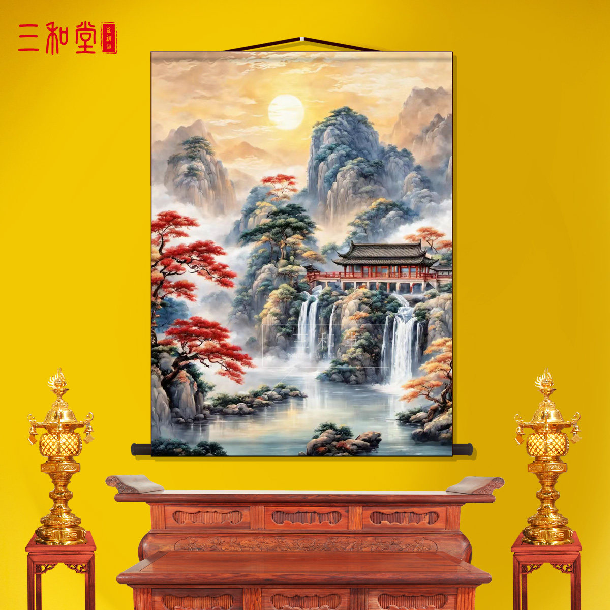 仙家堂口山水画镇宅招财堂单暗堂风景画东北无活物亭子挂画,家居饰品,国画,淘宝优惠券,粉丝福利购,淘宝优惠卷