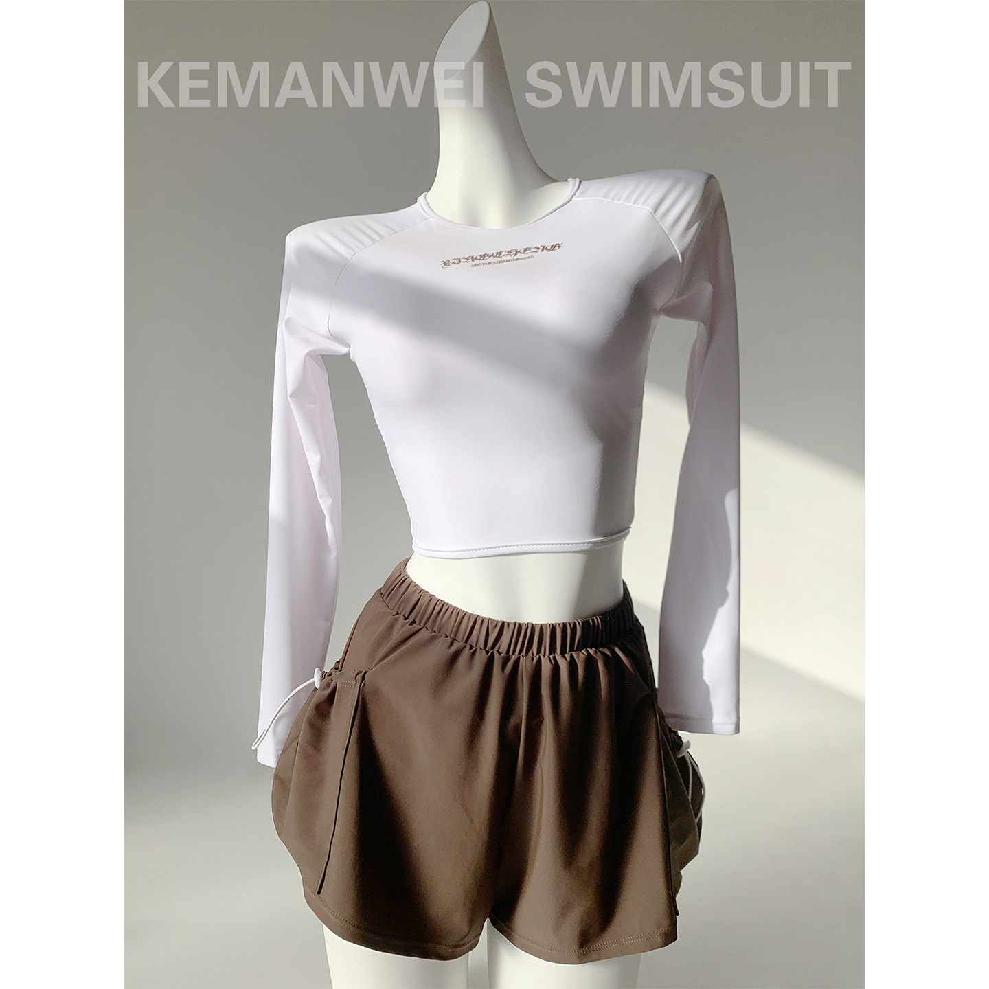 【大地色系】学生少女显白两件套分体泳衣长袖显瘦遮肉平角泳裤女