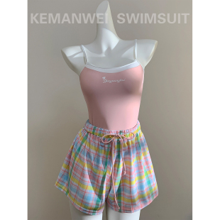 显瘦平角泳裤 可爱少女连体泳衣两件套吊带修身 女新款 糖果派对
