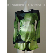 平角泳裤 女士分体泳衣保守度假温泉高级感运动套装 女 碧玉青提